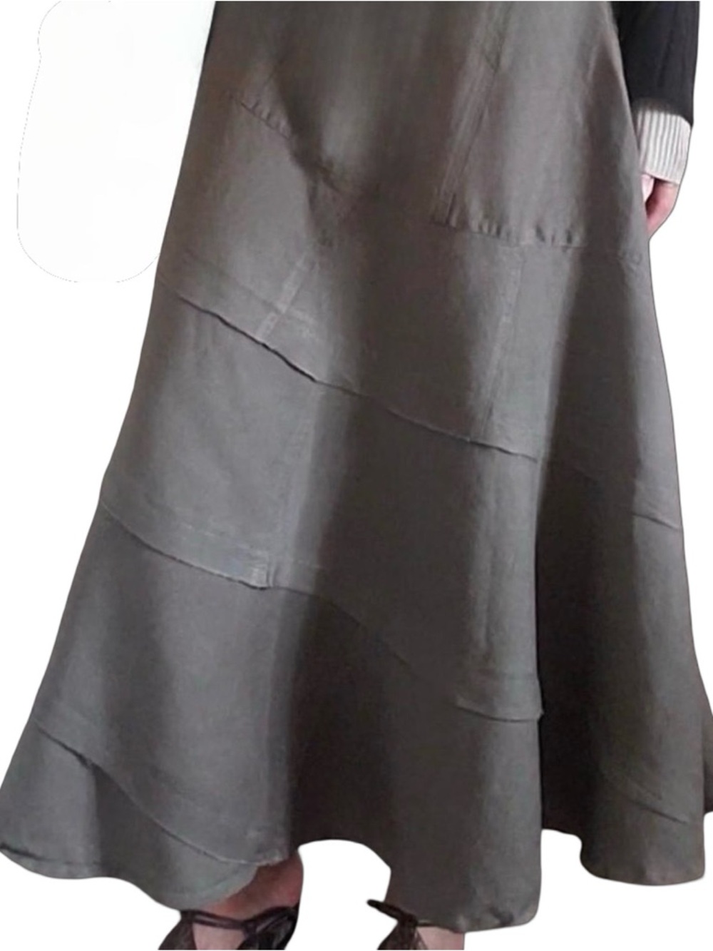 SANDRO Tiered Linen Midi Skirt, Size 16.